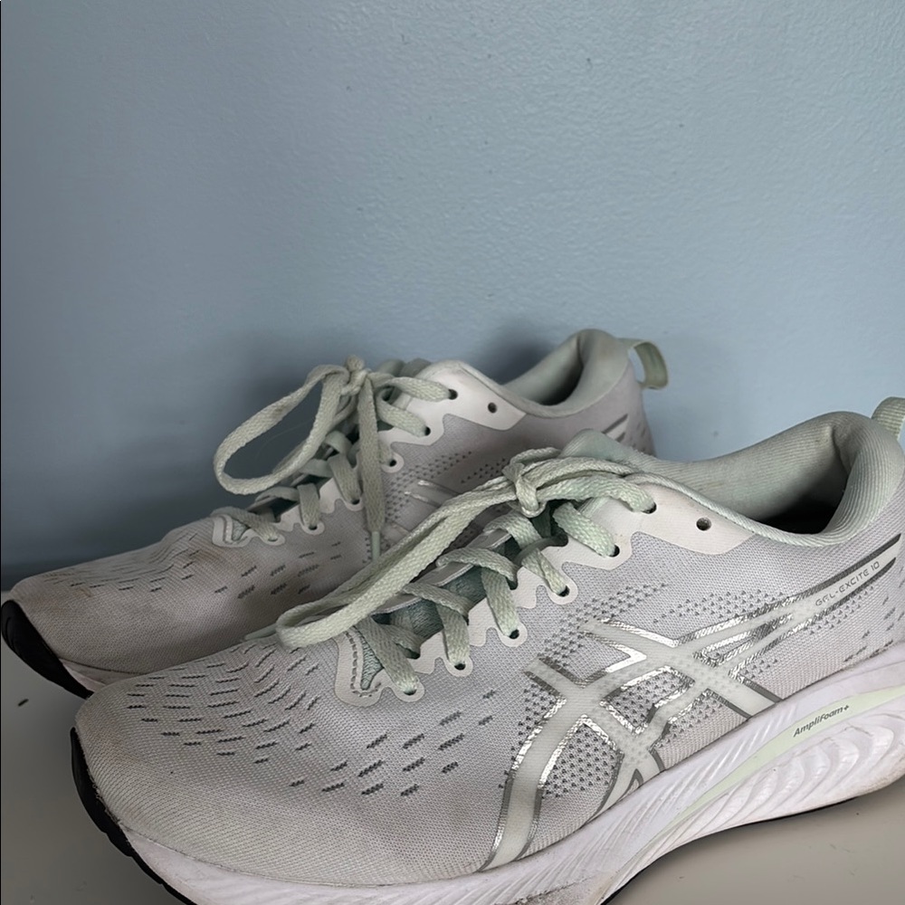 Asics White and Silver Athletic Shoes with Breathable Design